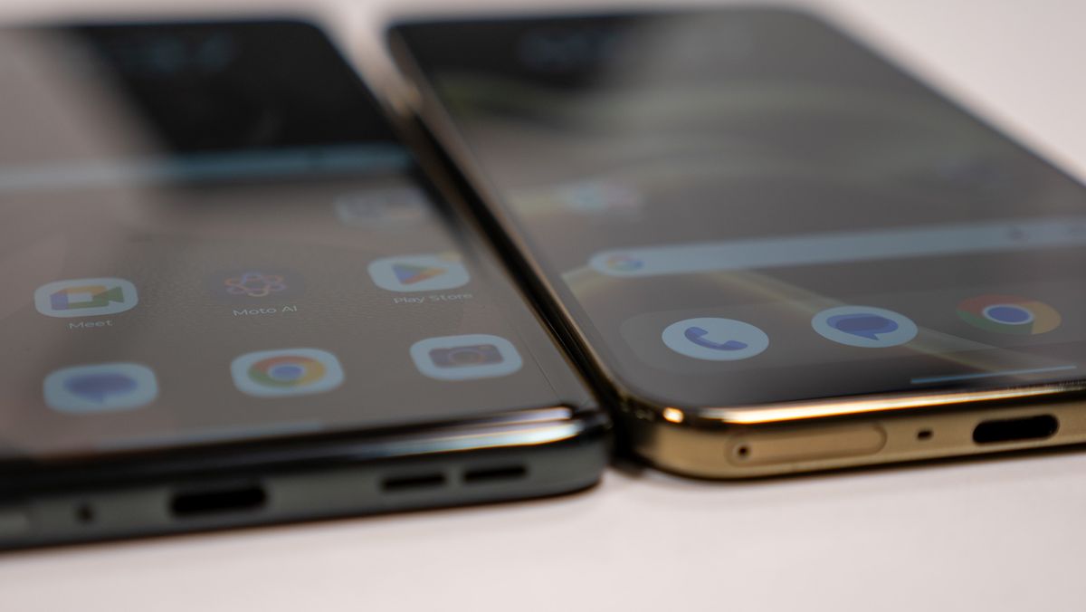 Comparing the olive green Motorola Edge 2026's design with the dark grey Motorola Edge 2025