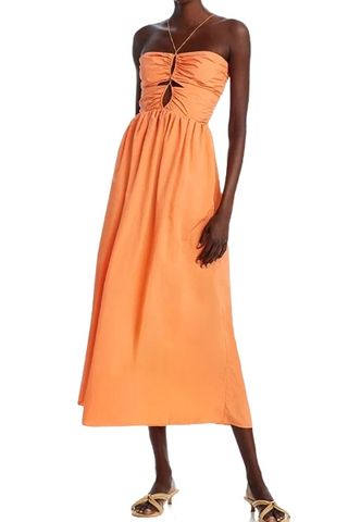 Letty Pleated Ruffle Satin Midi Dress