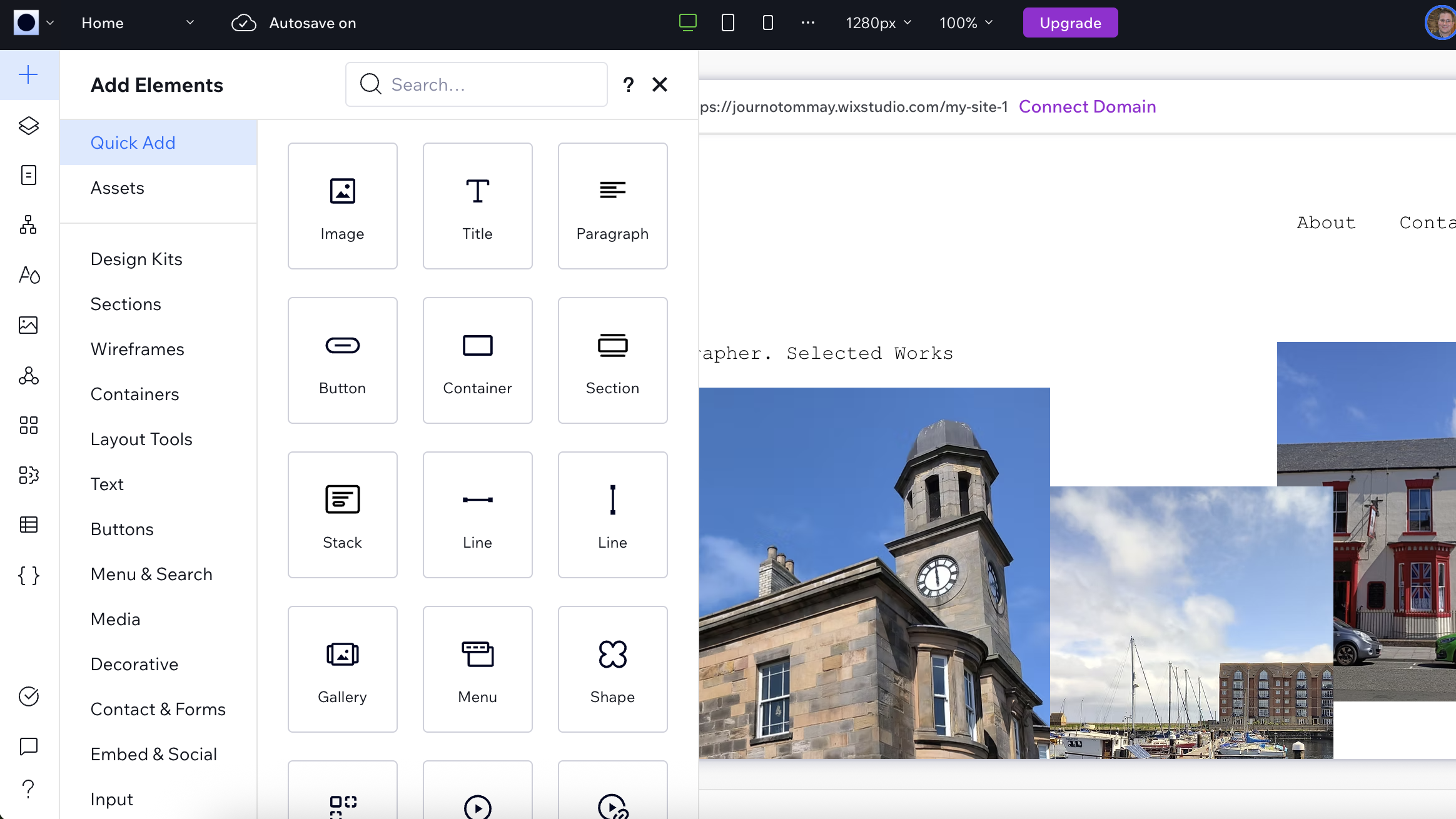 Add elements panel in the Wix Studio editor
