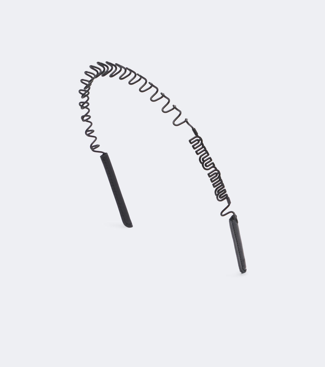 Logo Leather-Trimmed Headband in Black - Miu Miu