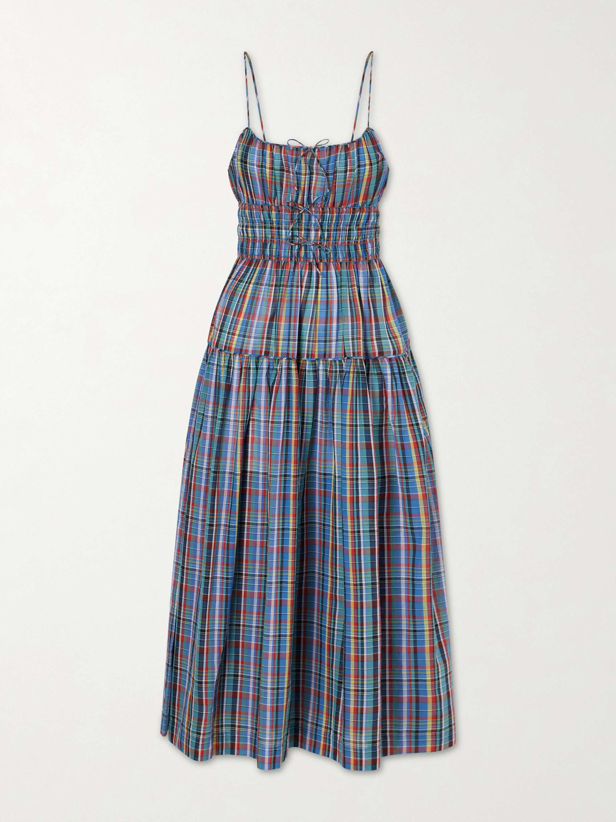 Brielle Gathered Checked Organic Cotton Midi Dress