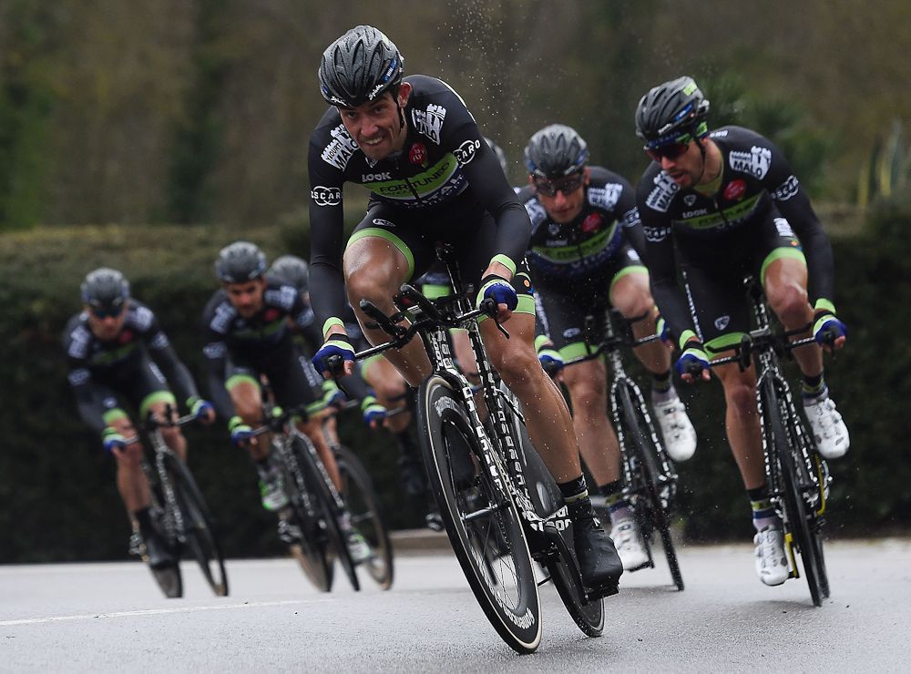 Team Fortuneo Vital Concept ride during the Team Time Trial on day one of the tour of 'La Mediterraneenne'