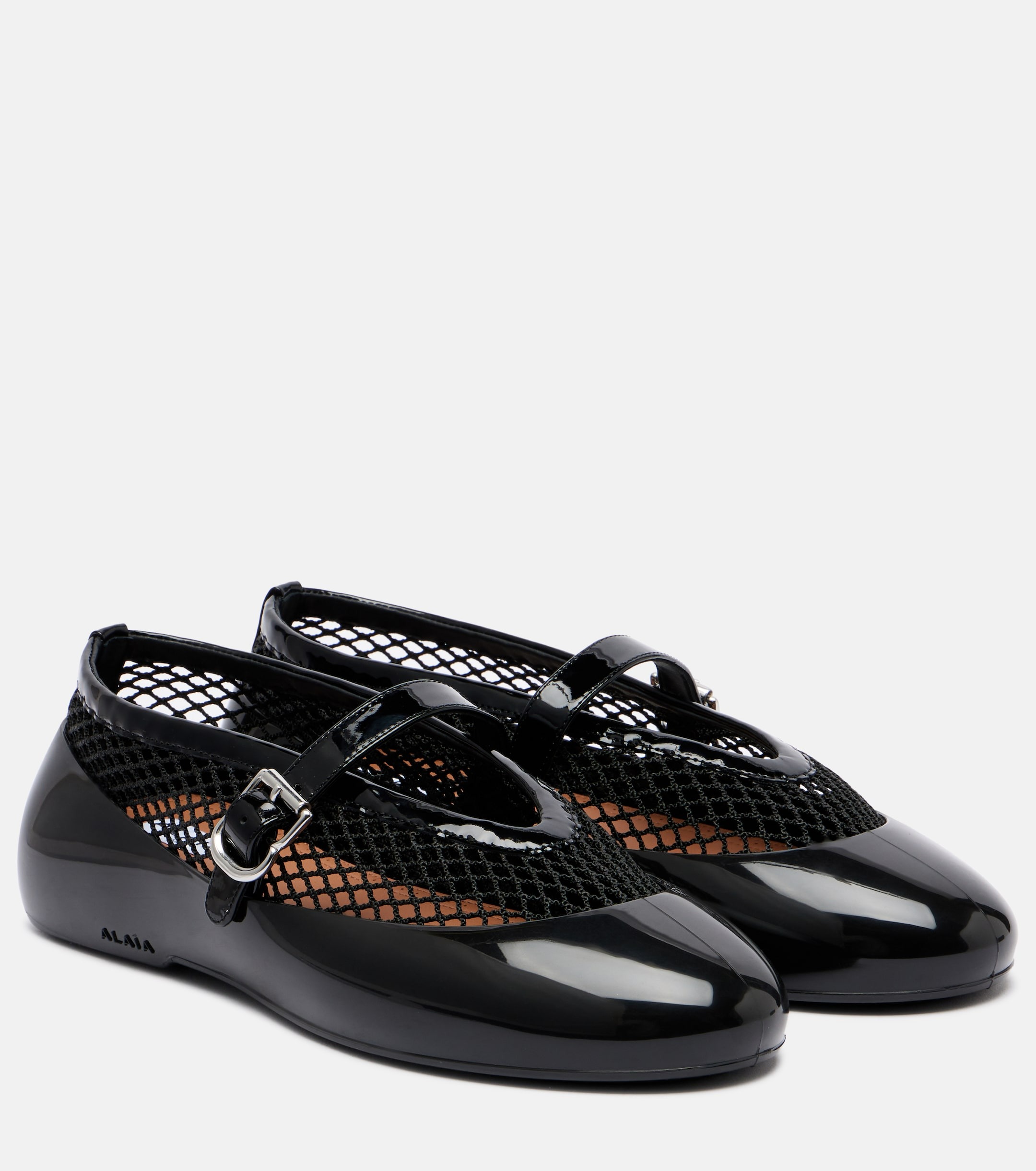 Ala&iuml;a, Leather-Trimmed Fishnet Ballet Flats