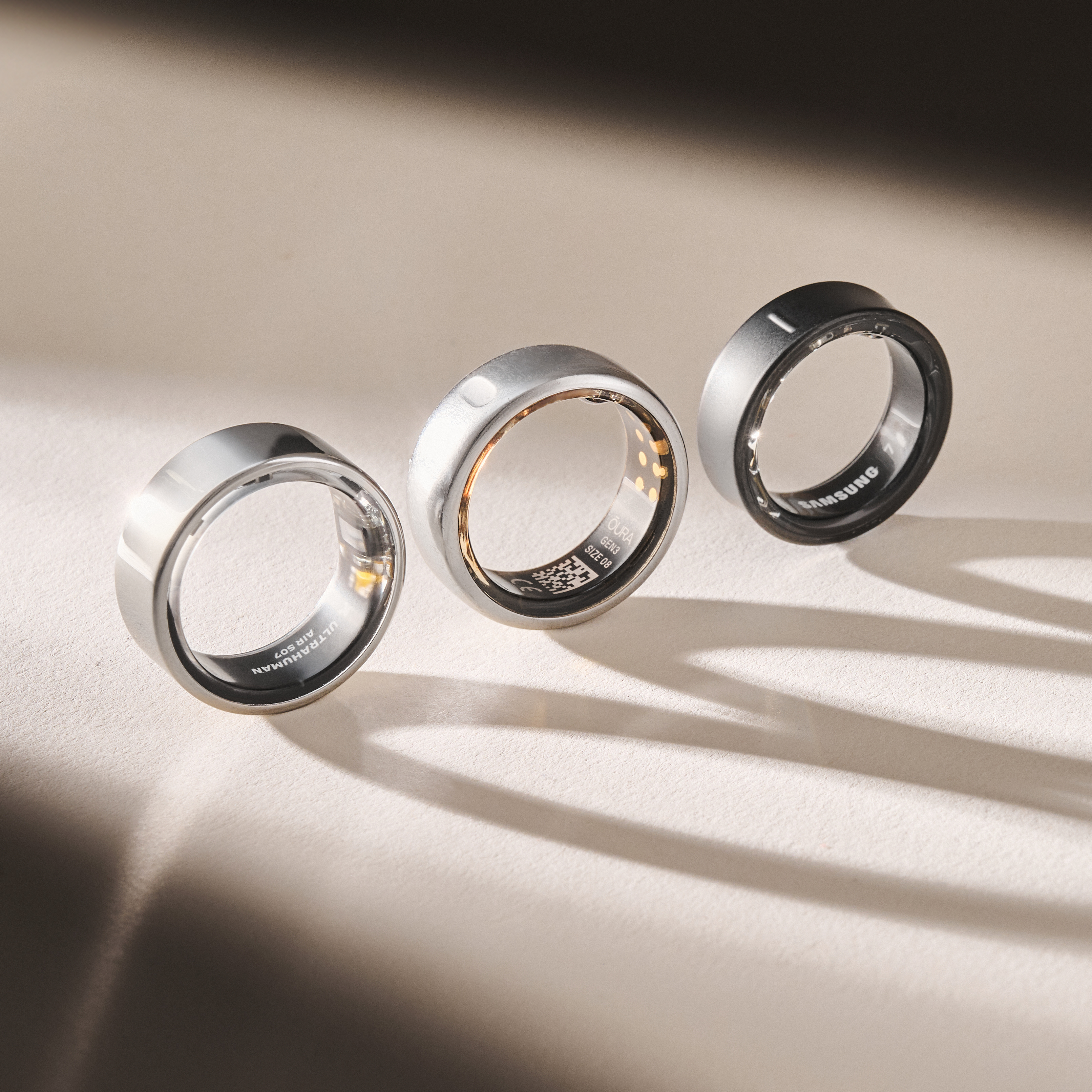 three fitness rings lit from the back