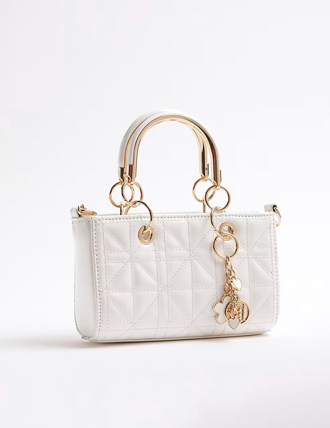 River Island , White Small Metal Handle Tote Bag