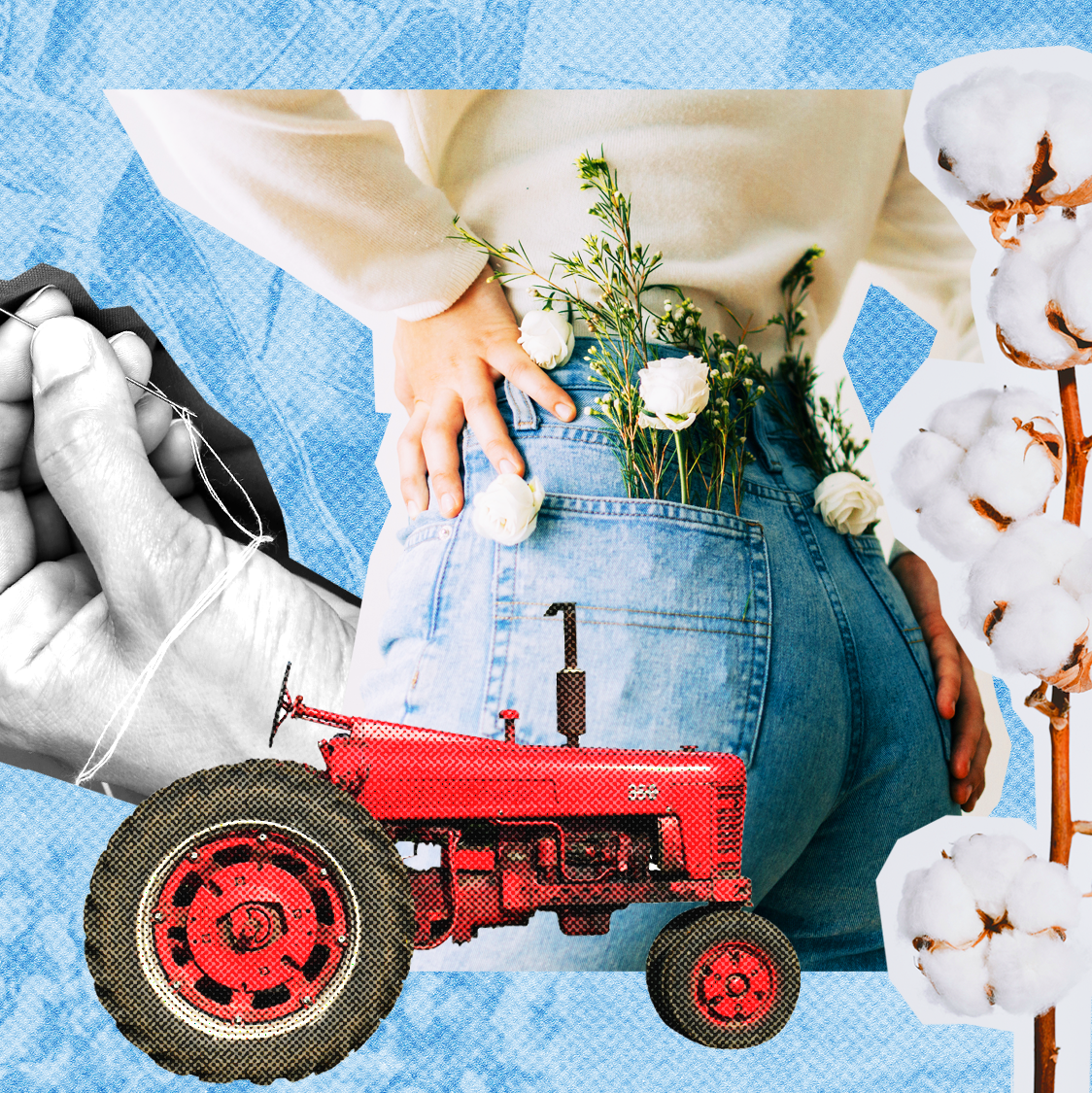 Sustainable Denim Collage Jeans Cotton Thread