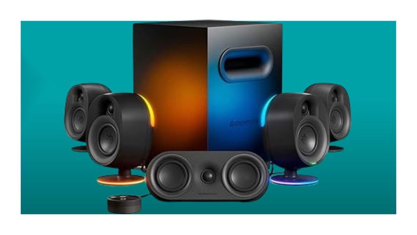 SteelSeries Arena 9 speaker on blue background