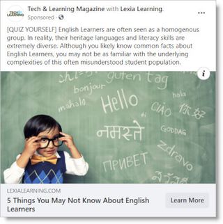 Social media post with Lexia Learning