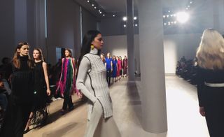 Models on the runway at London Fashion Week 2015