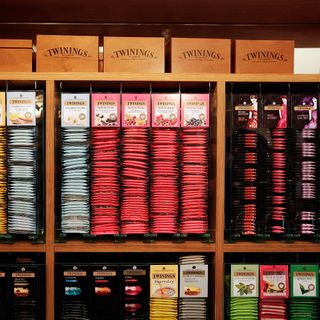 A variety of individual teabags in the the Twinings tea shop