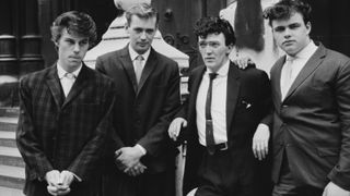 Beck (far left) was playing with Gene Vincent imitator Cal Danger (second from right) when this photo was taken, September 12, 1961.
