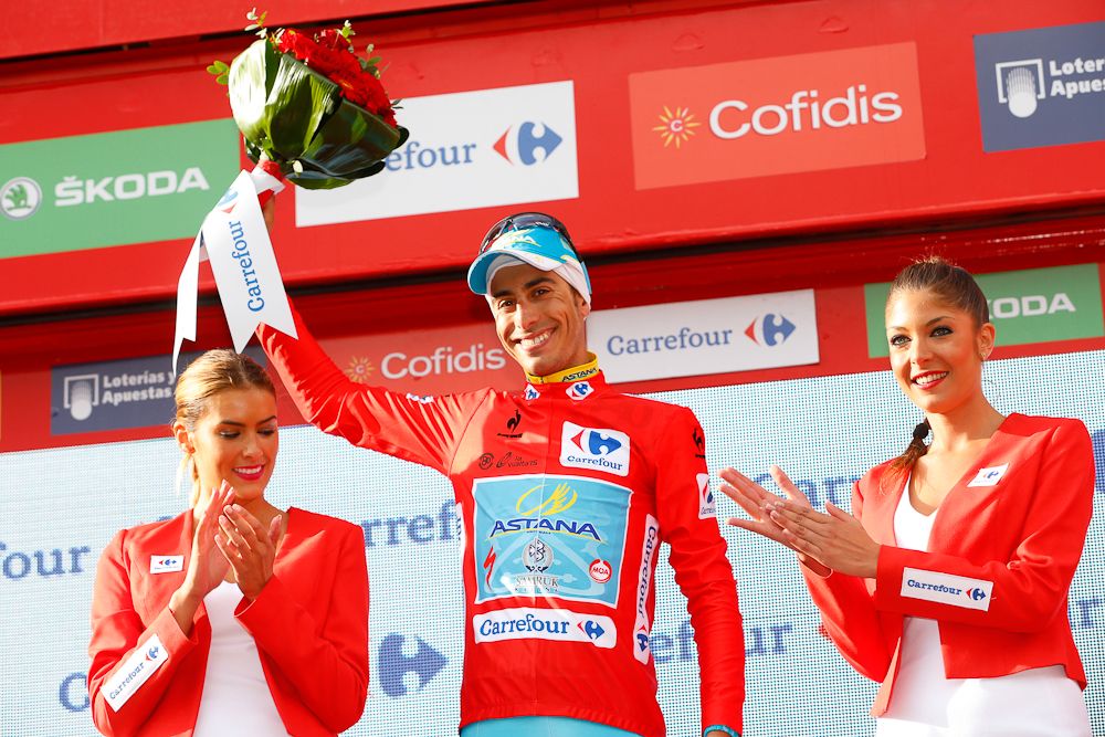 Fabio Aru (Astana) in the 2015 Vuelta's red jersey after stage 11.