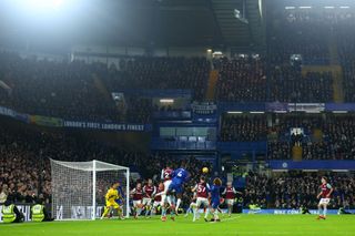 A general view of the action during the Premier League match between Chelsea FC and West Ham United FC at Stamford Bridge on February 03, 2025 in London, England