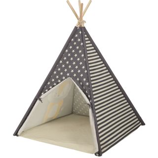 kids play tent with grey fabric and star printed pattern