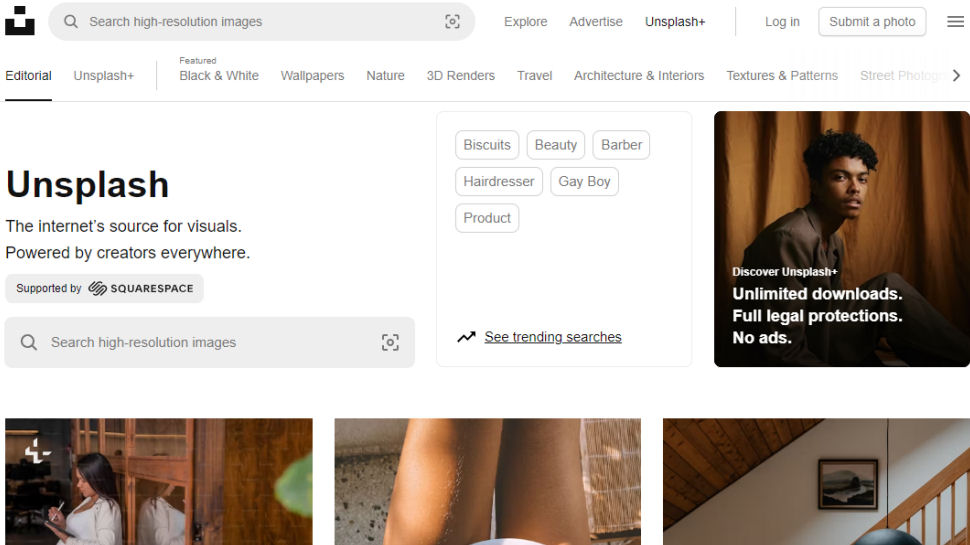 Unsplash website screenshot.