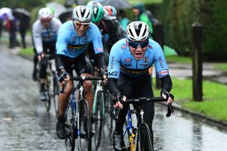Remco Evenepoel works hard for Belgian national teammate Philippe Gilbert at the 2019 UCI Road World Championships in Yorkshire
