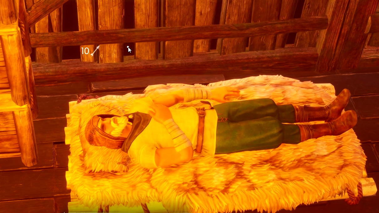 Adventurer sleeping on a cot