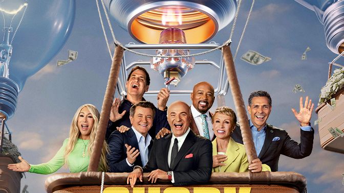 Shark Tank season 16 poster, the sharks in a hot-air balloon