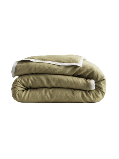 European Linen Contrast Flange Duvet Cover 