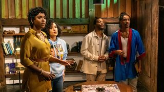 (Left to right) Antoinette Robertson, Grace Byers, Jermaine Fowler and Dewayne Perkins in The Blackening