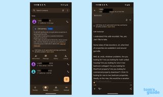 call notes on the Pixel 9 pro showing an ai summary and call transcript