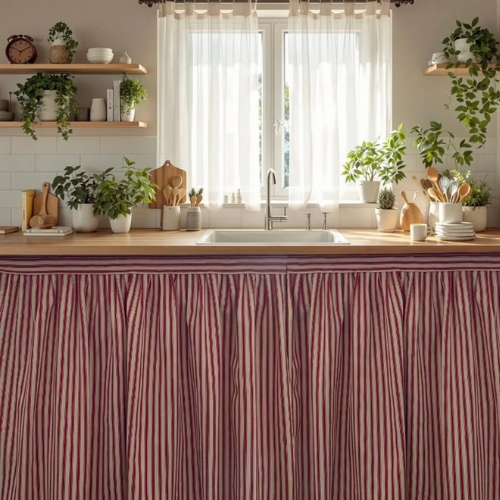 etsy, Red Striped Cotton Sink Skirt