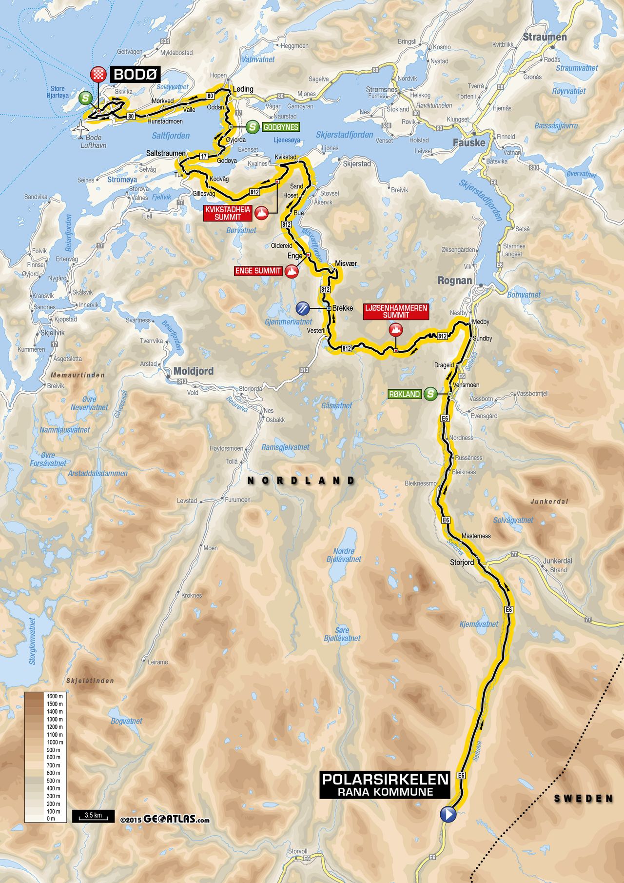 Map of stage 4 of the 2016 Arctic Race of Norway