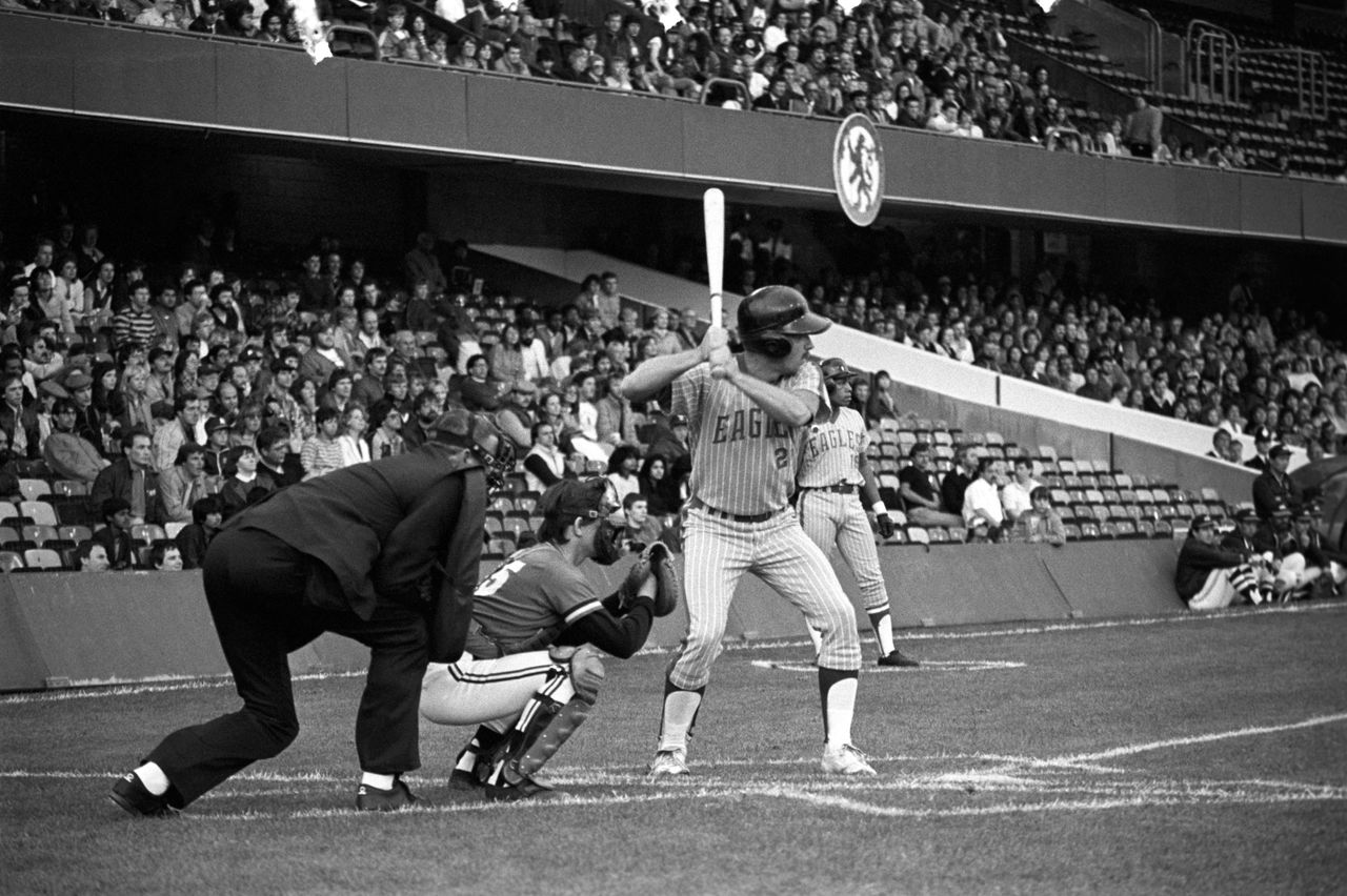 A baseball game between the UK All Stars and the U.S. Air Force All Stars at Stamford Bridge in 1982