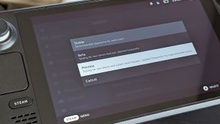 Steam Deck selecting Preview channel for updates