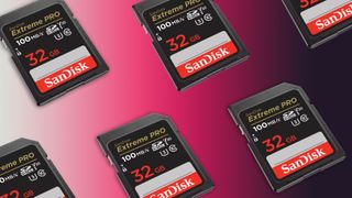 Sandisk memory cards on colored background