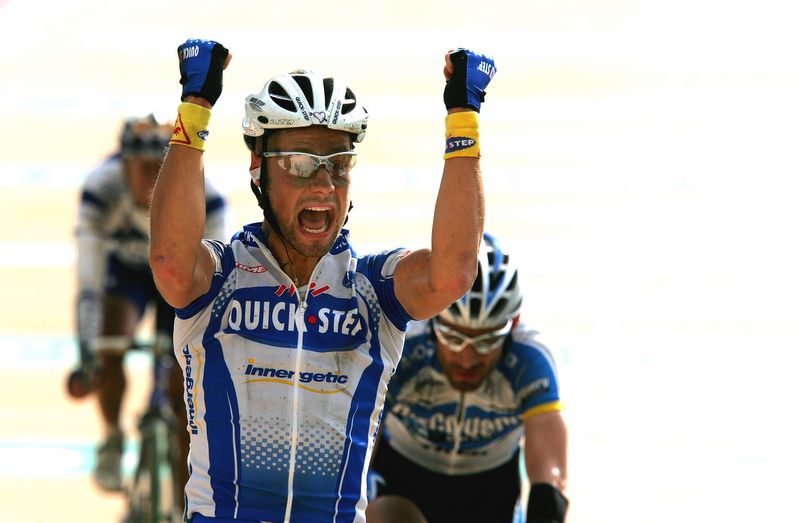 Tom Boonen wins his first Paris-Roubaix in 2005 having won the Tour of Flanders a week earlier