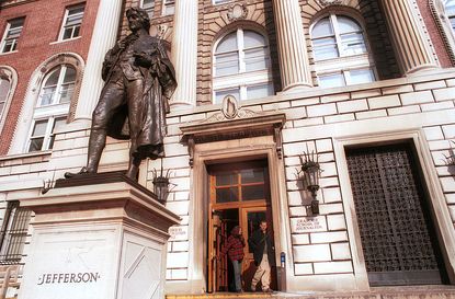 Students protested the statue of Thomas Jefferson at Columbia University.