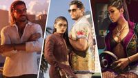 GTA 6 - Three images of GTA 6 characters cut and pasted together. From left to right: Raul, Lucina and Jason, Bae-Luxe