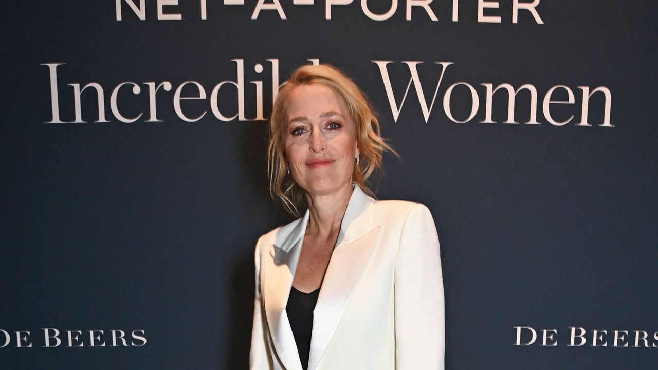 Gillian Anderson attends the NET-A-PORTER Incredible Women&#039;s Dinner in partnership with De Beers at the Victoria &amp; Albert Museum on March 5, 2024 