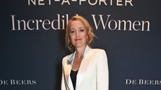 Gillian Anderson attends the NET-A-PORTER Incredible Women's Dinner in partnership with De Beers at the Victoria & Albert Museum on March 5, 2024 