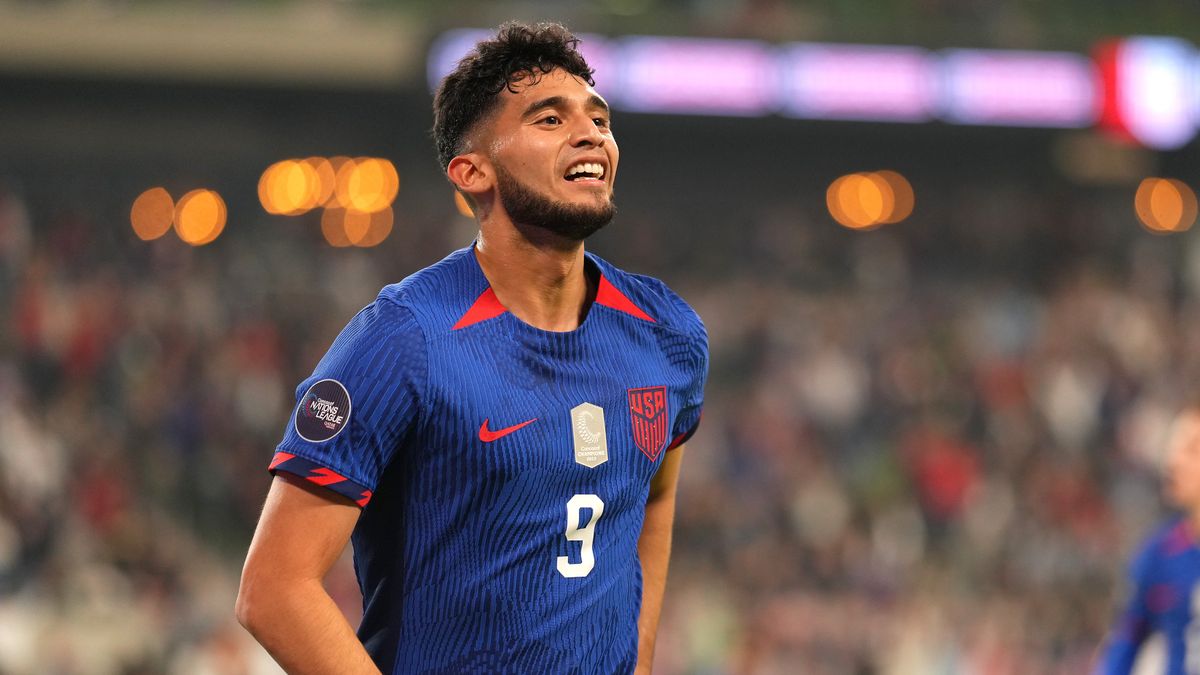 AUSTIN, TEXAS - NOVEMBER 16: Ricardo Pepi #9 of the United States celebrates scoring during the second half of a Concacaf Nations League Quarterfinal Round leg 1 match against Trinidad and Tobago at Q2 Stadium on November 16, 2023 in Austin, Texas.