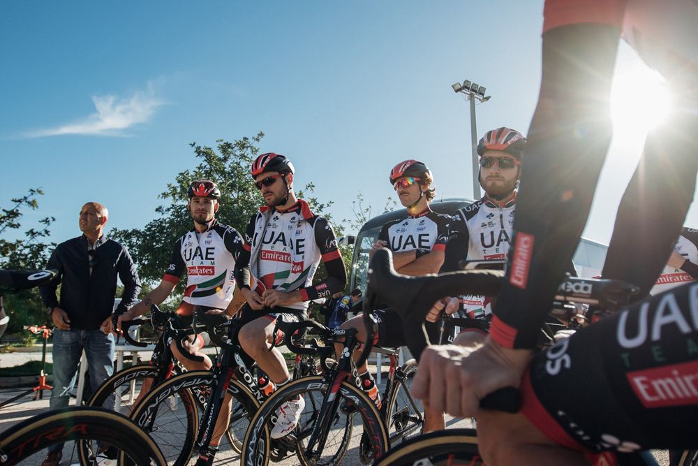 The UAE Team Emirates riders at the team training camp