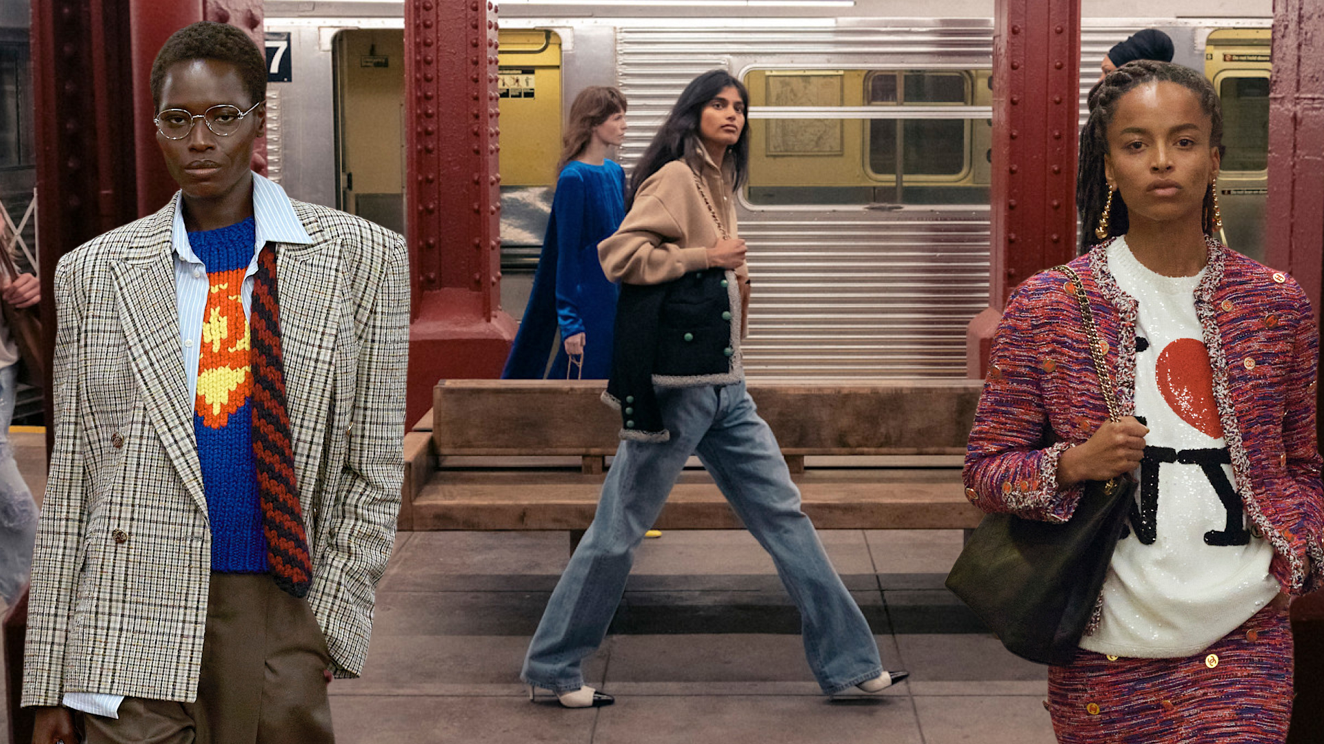 models on the Chanel new york city subway runway