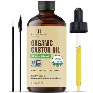 Botanic Hearth Castor Oil | Usda Certified Organic |100% Pure & Hexane Free | Cold Pressed | Growth for Eyelashes, Eyebrows, Hair | With Eyebrow & Eyelash Brush | (glass Bottle 2fl Oz)