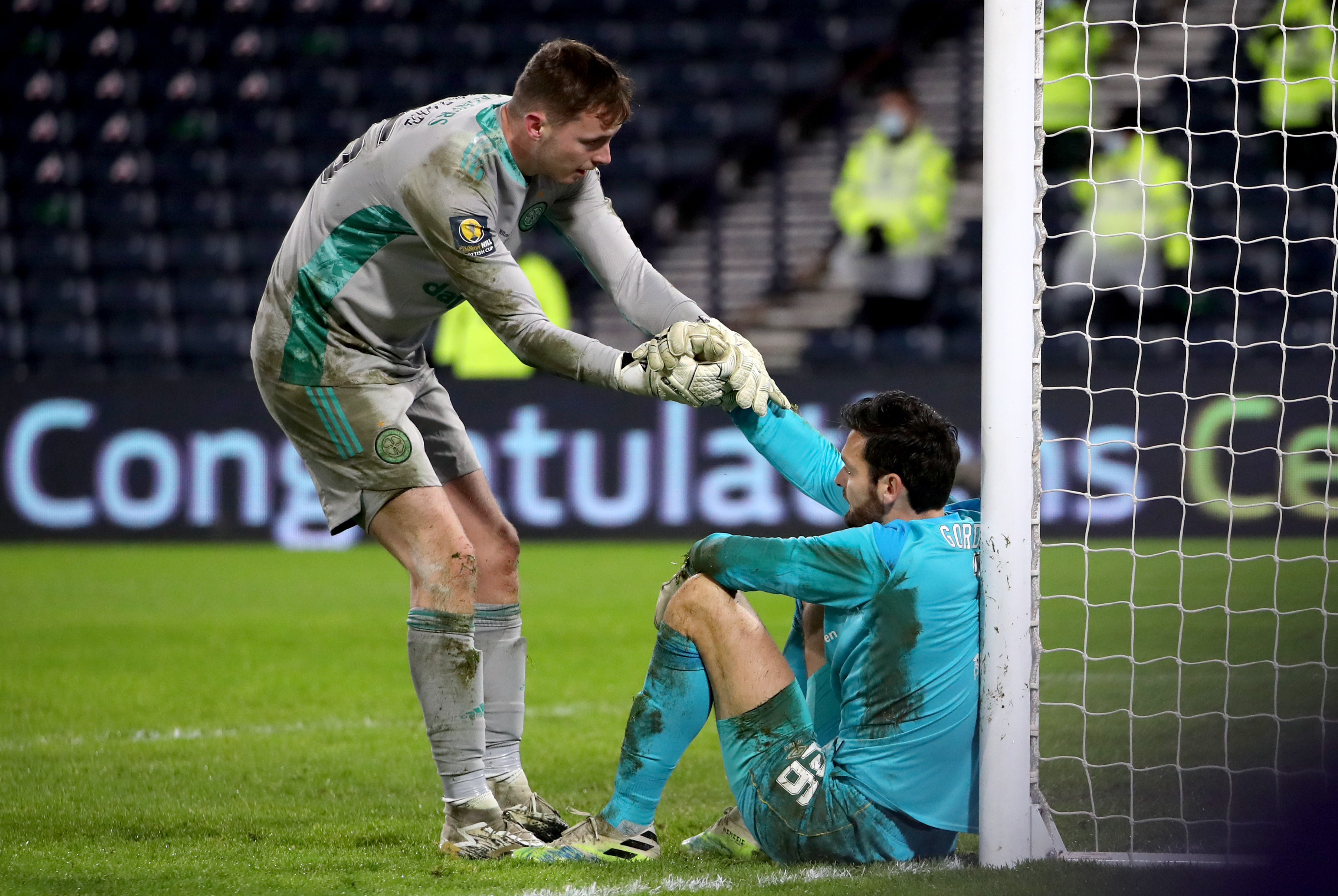 Celtic goalkeeper Conor Hazard (left) was his side's hero in the penalty shoot-out