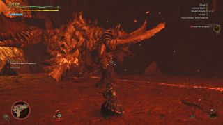 In-game screenshot of a player hunting a Gravios in Monster Hunter Wilds