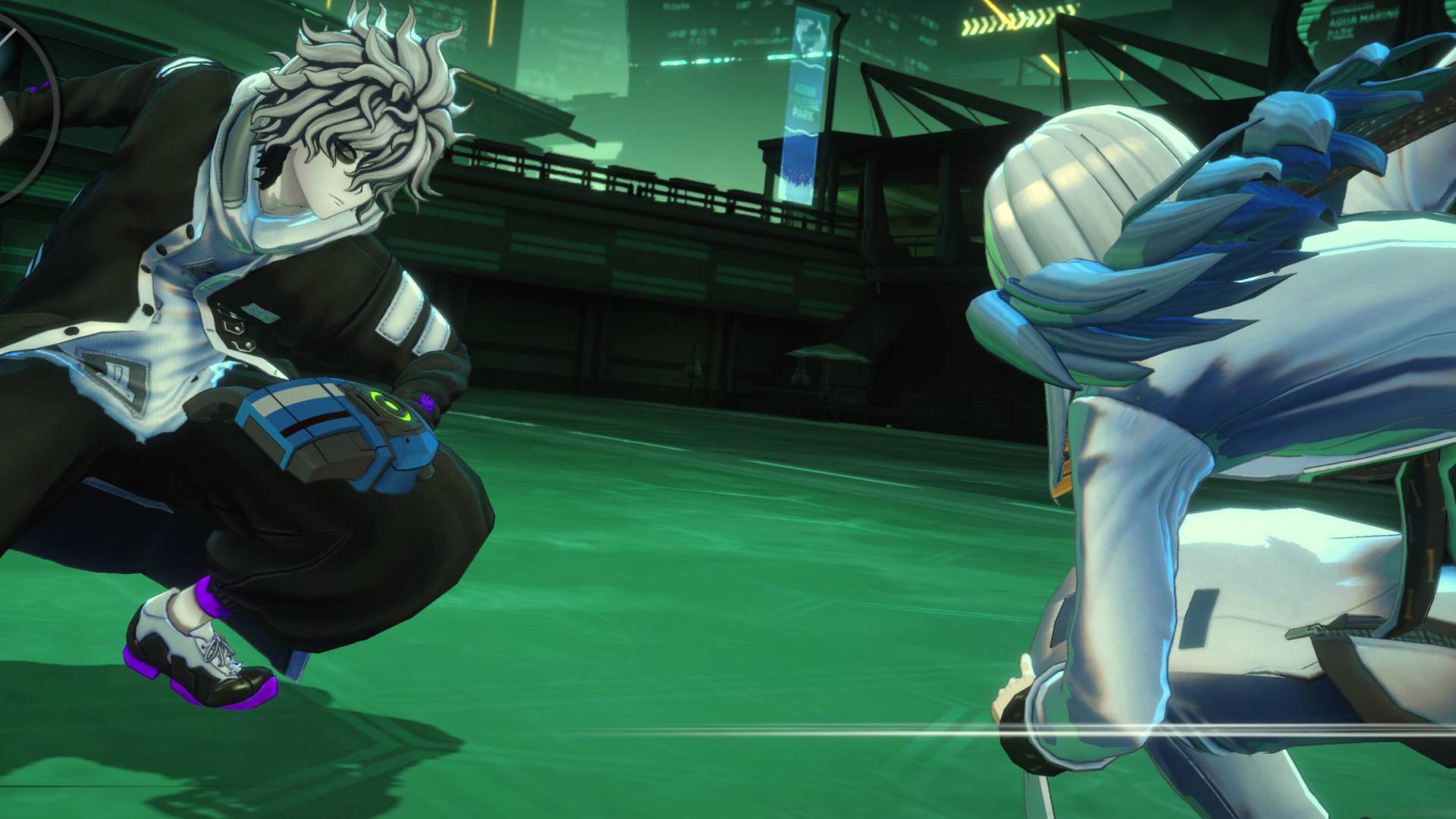 A screenshot from Tribe Nine showing two characters fighting.