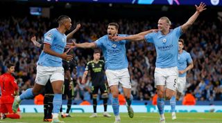 Manchester City celebrate against Real Madrid in the Champions League semi final