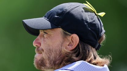 Tommy Fleetwood wearing a yellow ribbon at the Memorial Tournament Muirfield Village