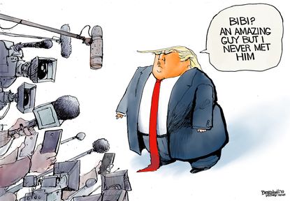 Political Cartoon World Trump Israel PM Distancing Rhetoric