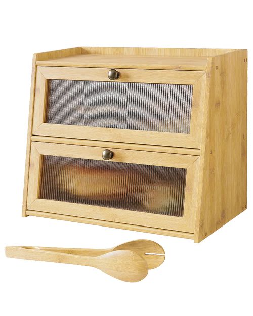 Hokku Designs Bread Box Double Layer Large Food Storage Bin Bamboo Farmhouse Breadbox Organizer & Reviews | Wayfair