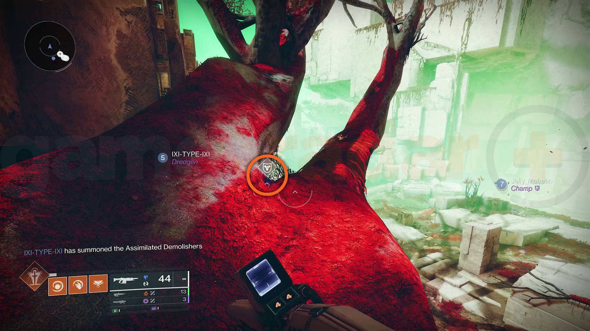 Destiny 2 Strange Leftovers on a big red tree in the Watcher's Grave area of Nessus