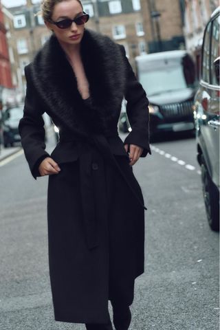 Zara Wool Coat with Faux Fur Lapels