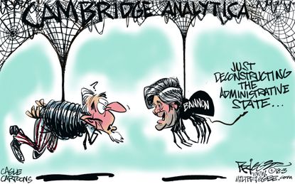 Political cartoon U.S. Facebook Cambridge Analytica Steve Bannon data