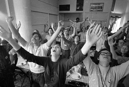 A Christian group, a part of California’s “Jesus Movement,” sings, 1971.